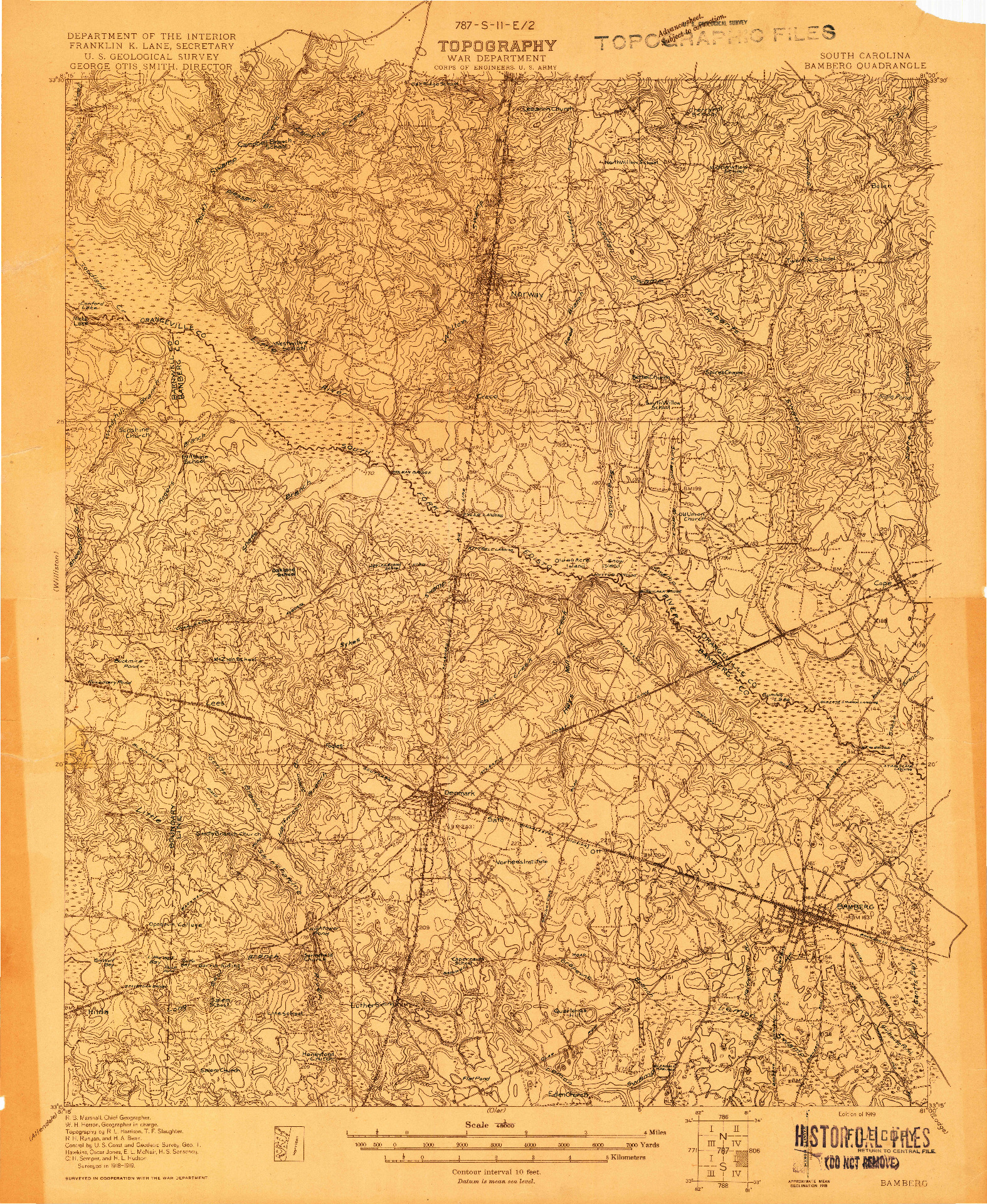USGS 1:48000-SCALE QUADRANGLE FOR BAMBERG, SC 1919