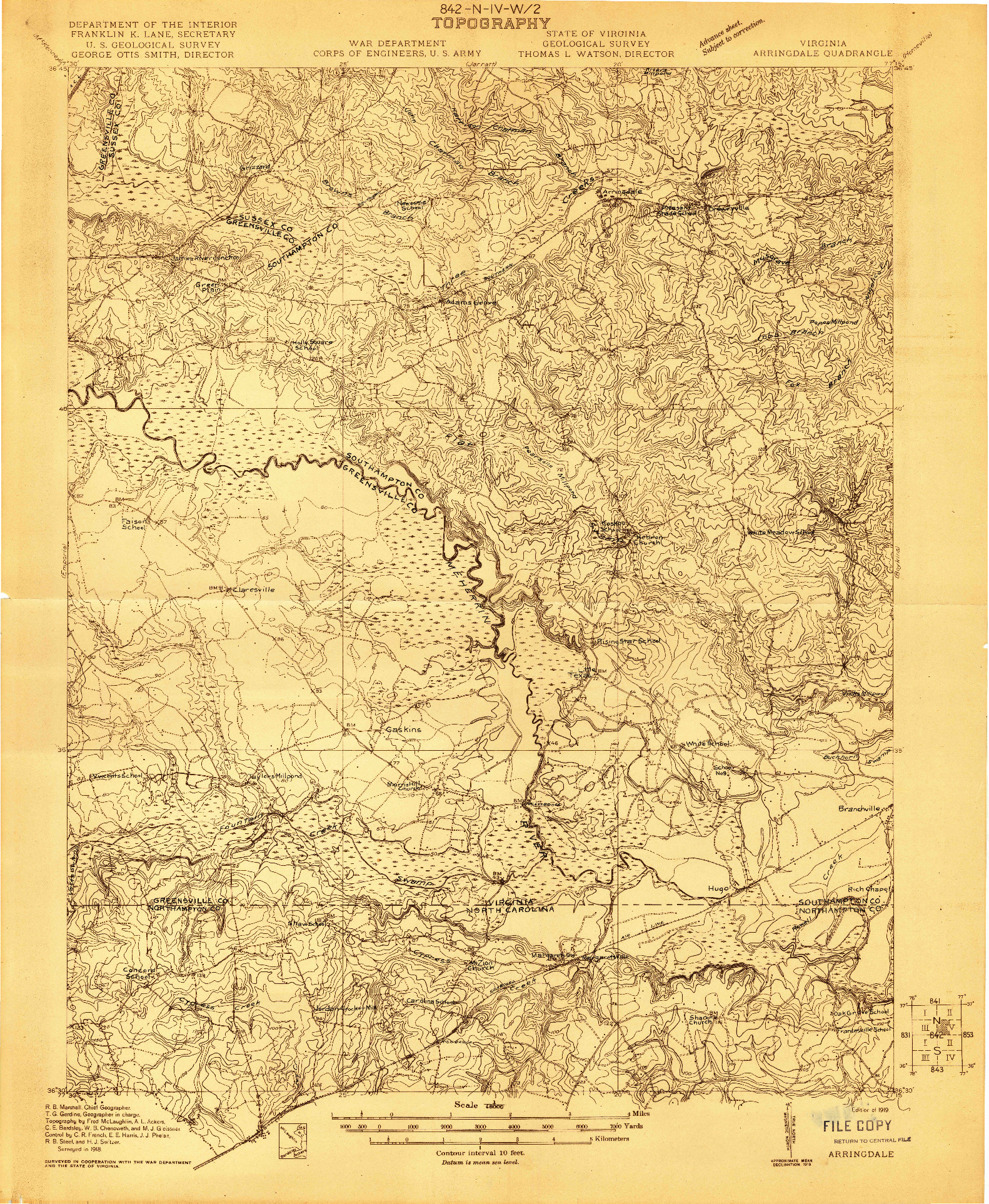 USGS 1:48000-SCALE QUADRANGLE FOR ARRINGDALE, VA 1919