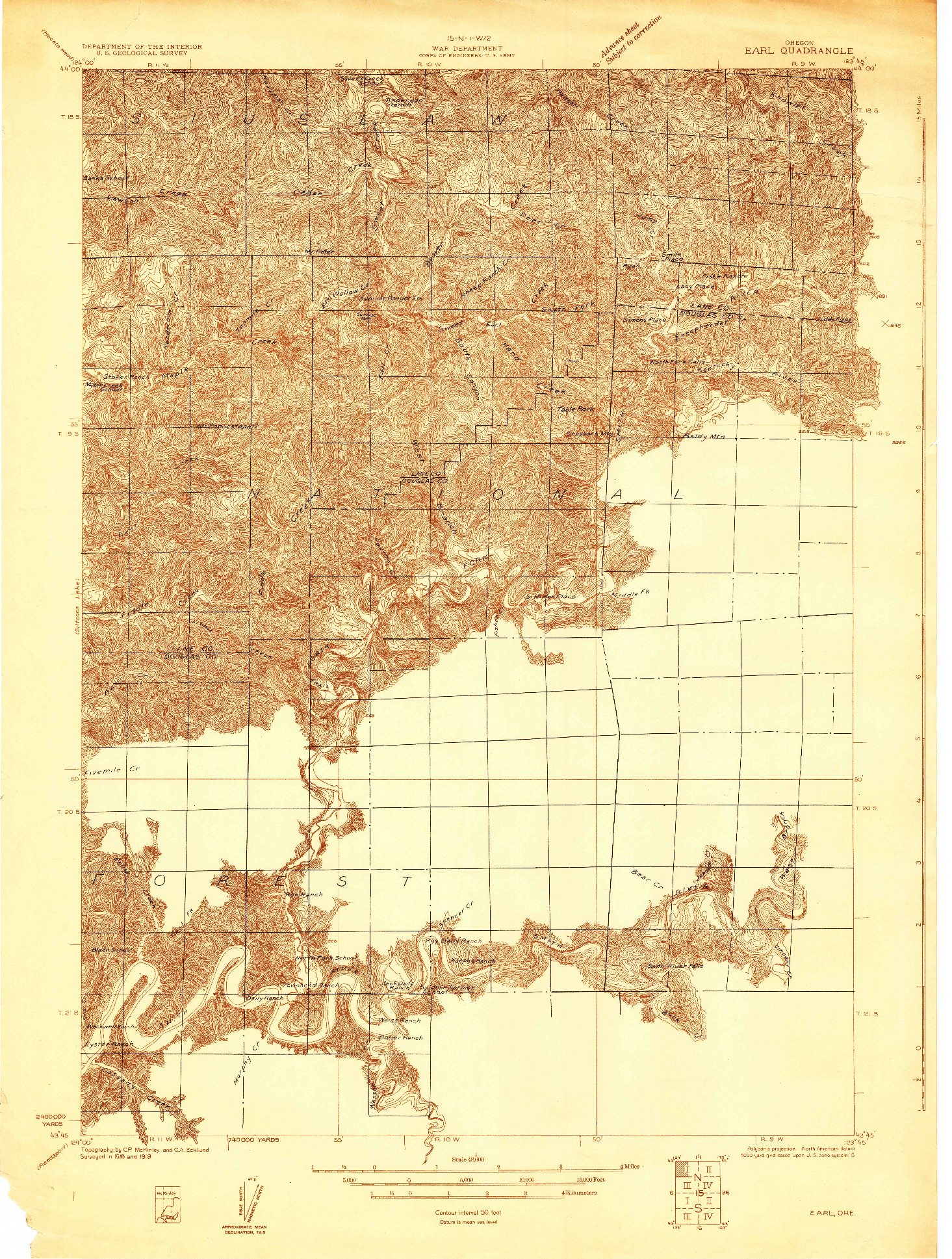 USGS 1:48000-SCALE QUADRANGLE FOR EARL, OR 1919