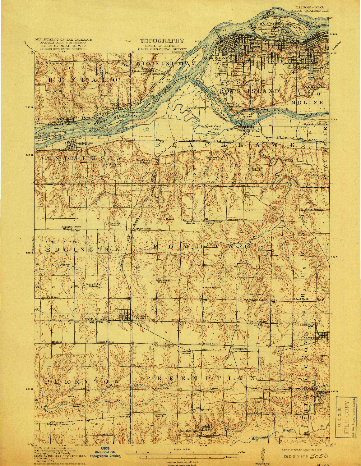 USGS 1:62500-SCALE QUADRANGLE FOR MILAN, IL 1912