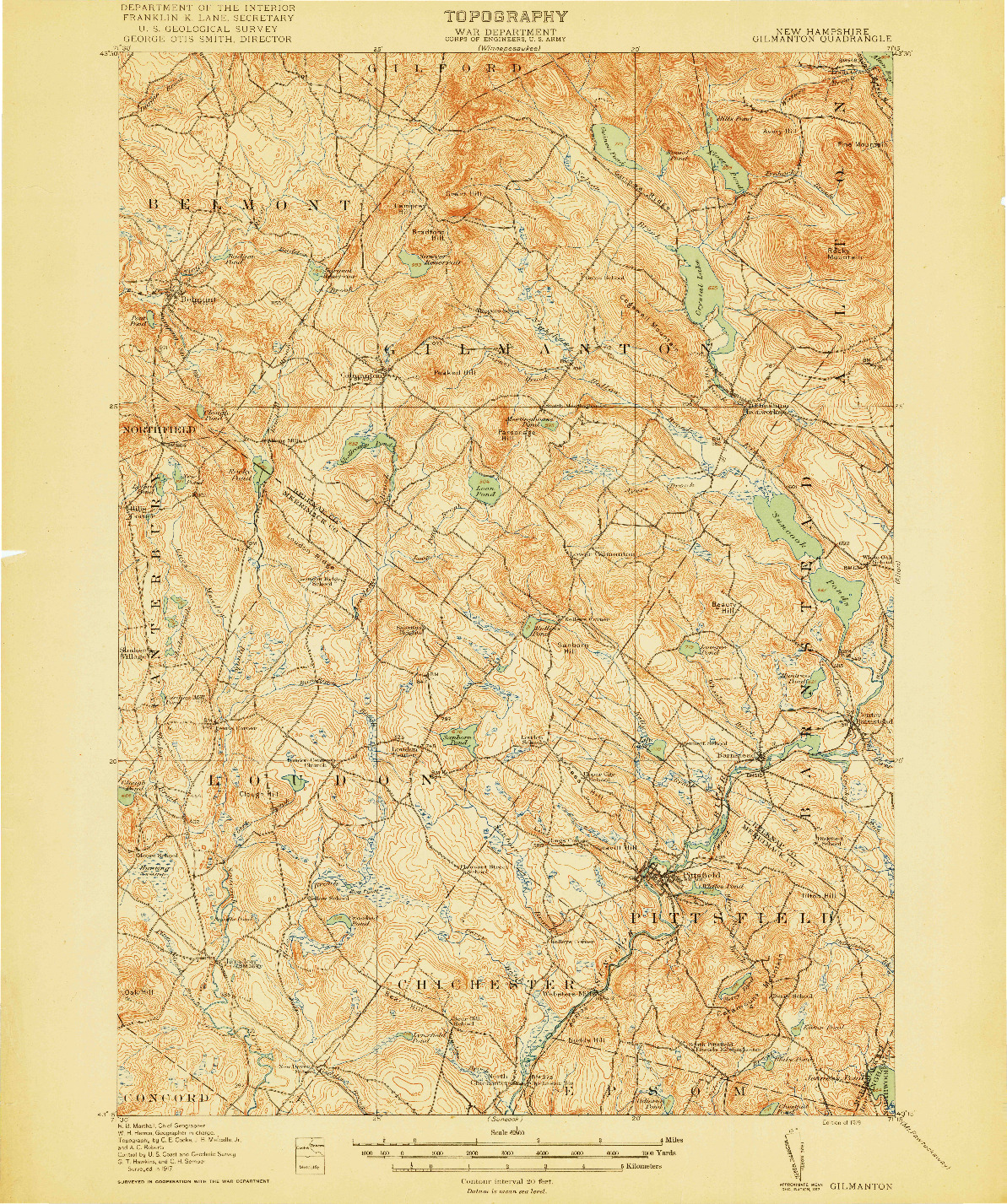 USGS 1:62500-SCALE QUADRANGLE FOR GILMANTON, NH 1919