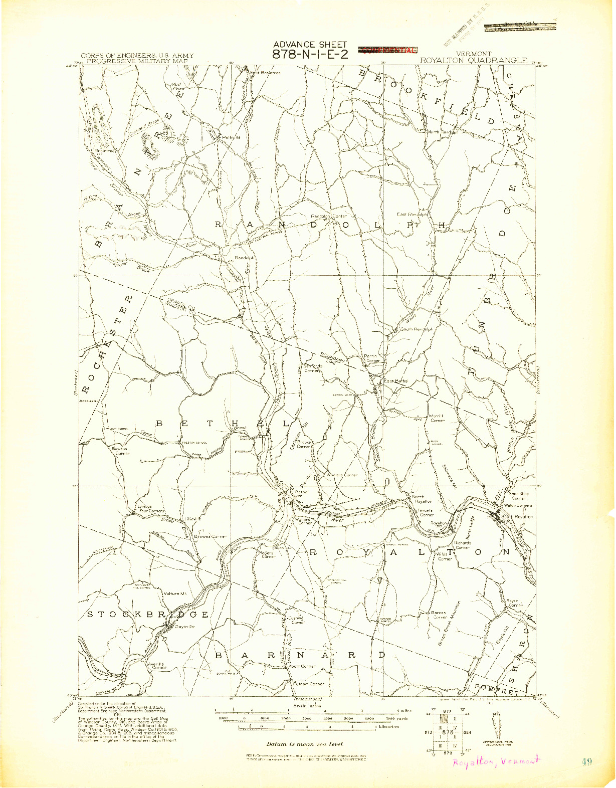 USGS 1:62500-SCALE QUADRANGLE FOR ROYALTON, VT 1919