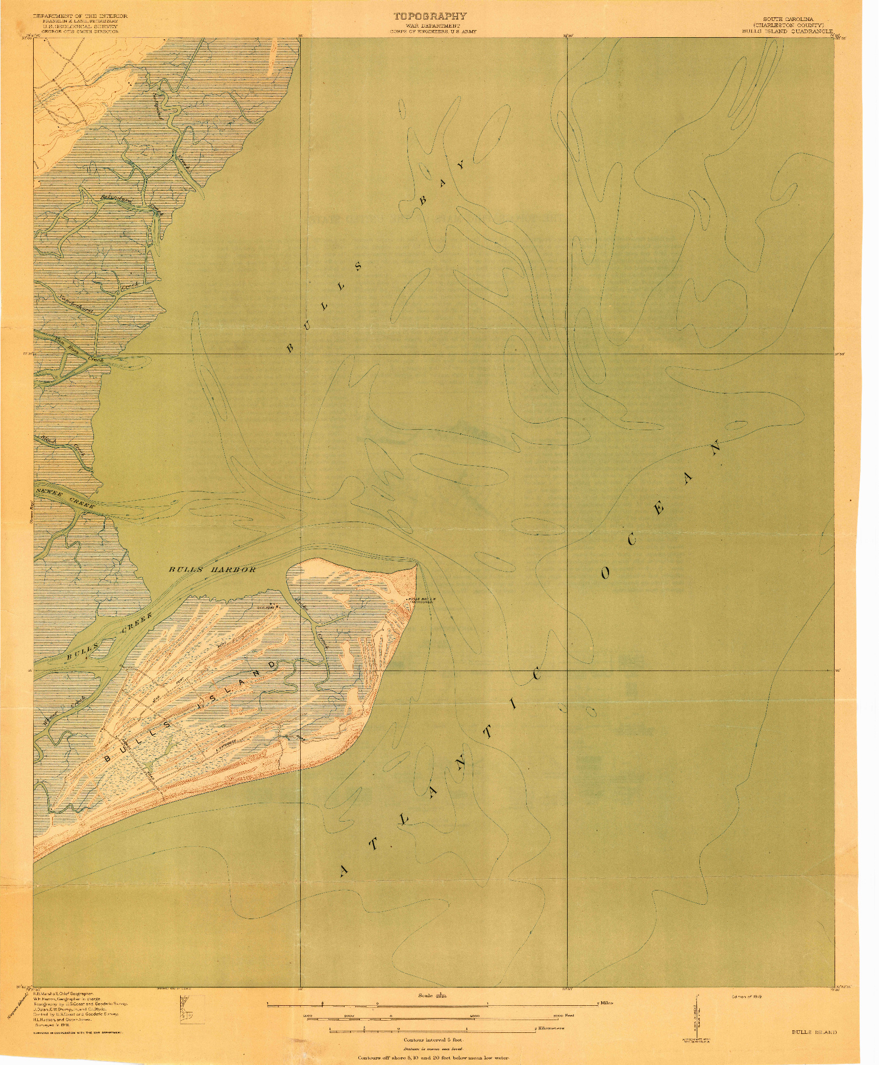 USGS 1:21120-SCALE QUADRANGLE FOR BULLS ISLAND, SC 1919