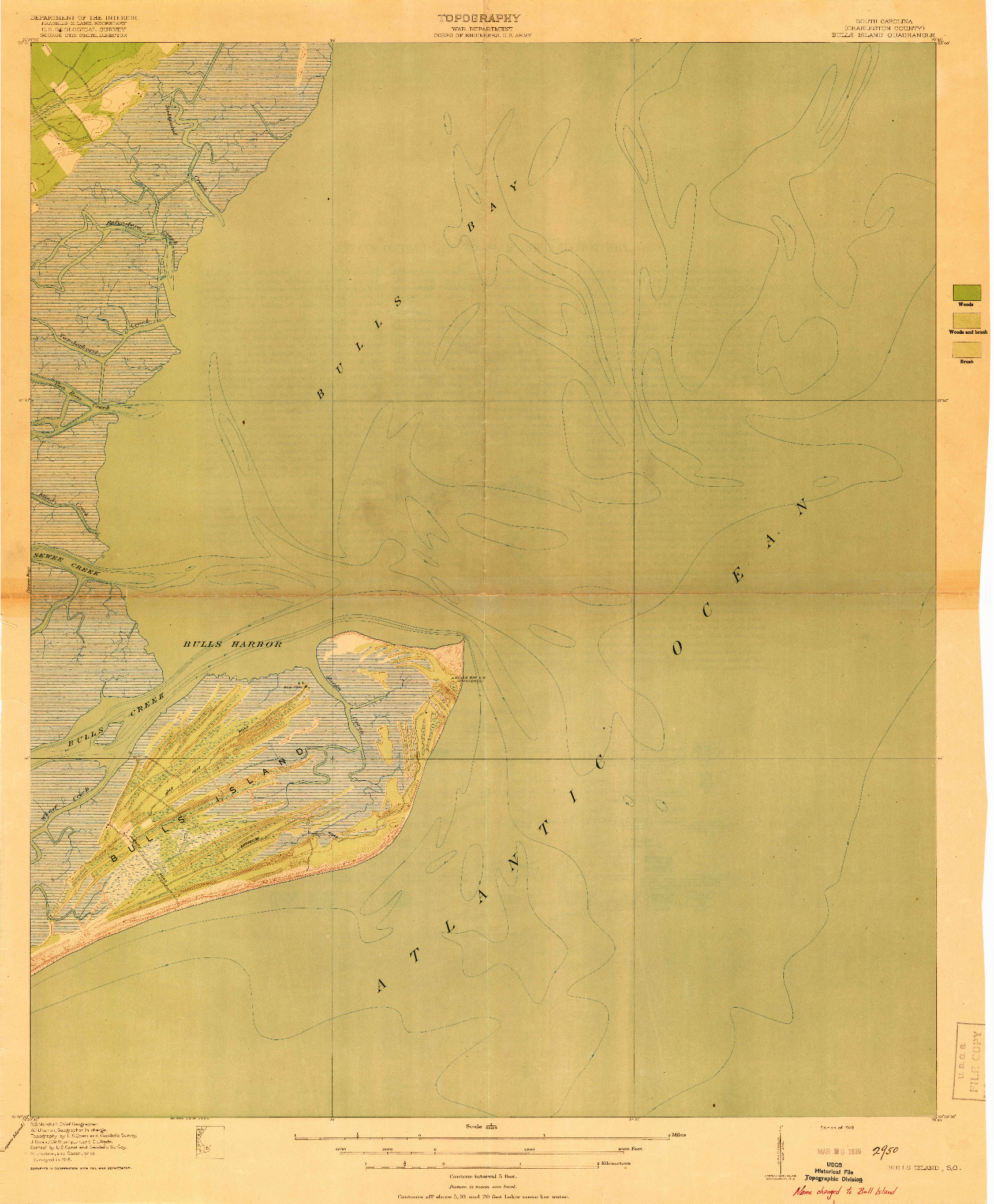 USGS 1:21120-SCALE QUADRANGLE FOR BULLS ISLAND, SC 1919