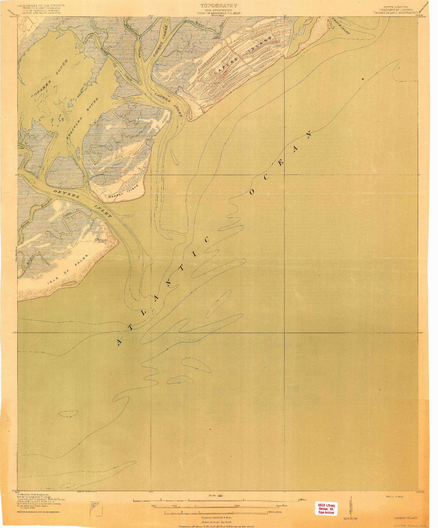 USGS 1:21120-SCALE QUADRANGLE FOR CAPERS ISLAND, SC 1919