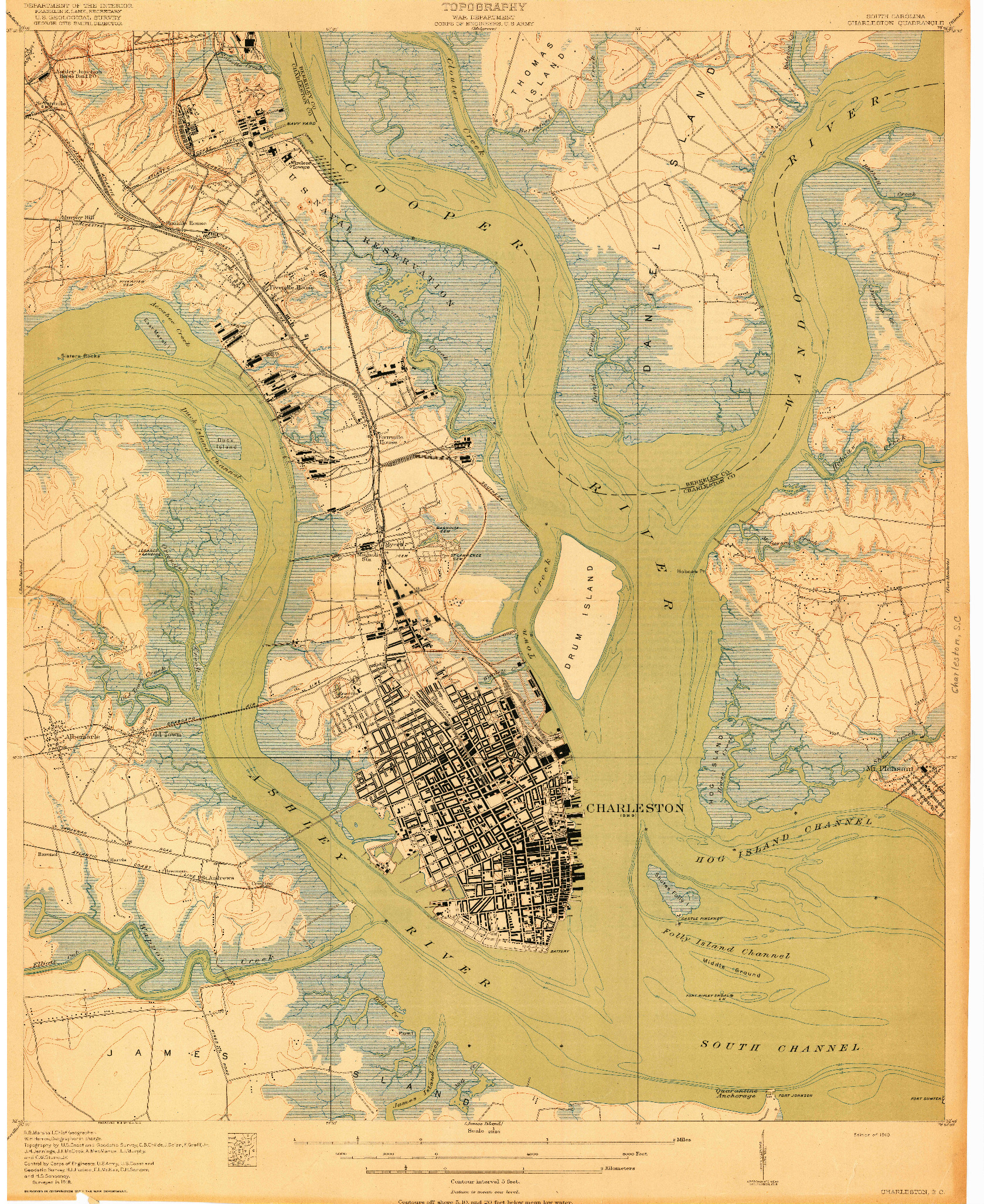 USGS 1:21120-SCALE QUADRANGLE FOR CHARLESTON, SC 1919