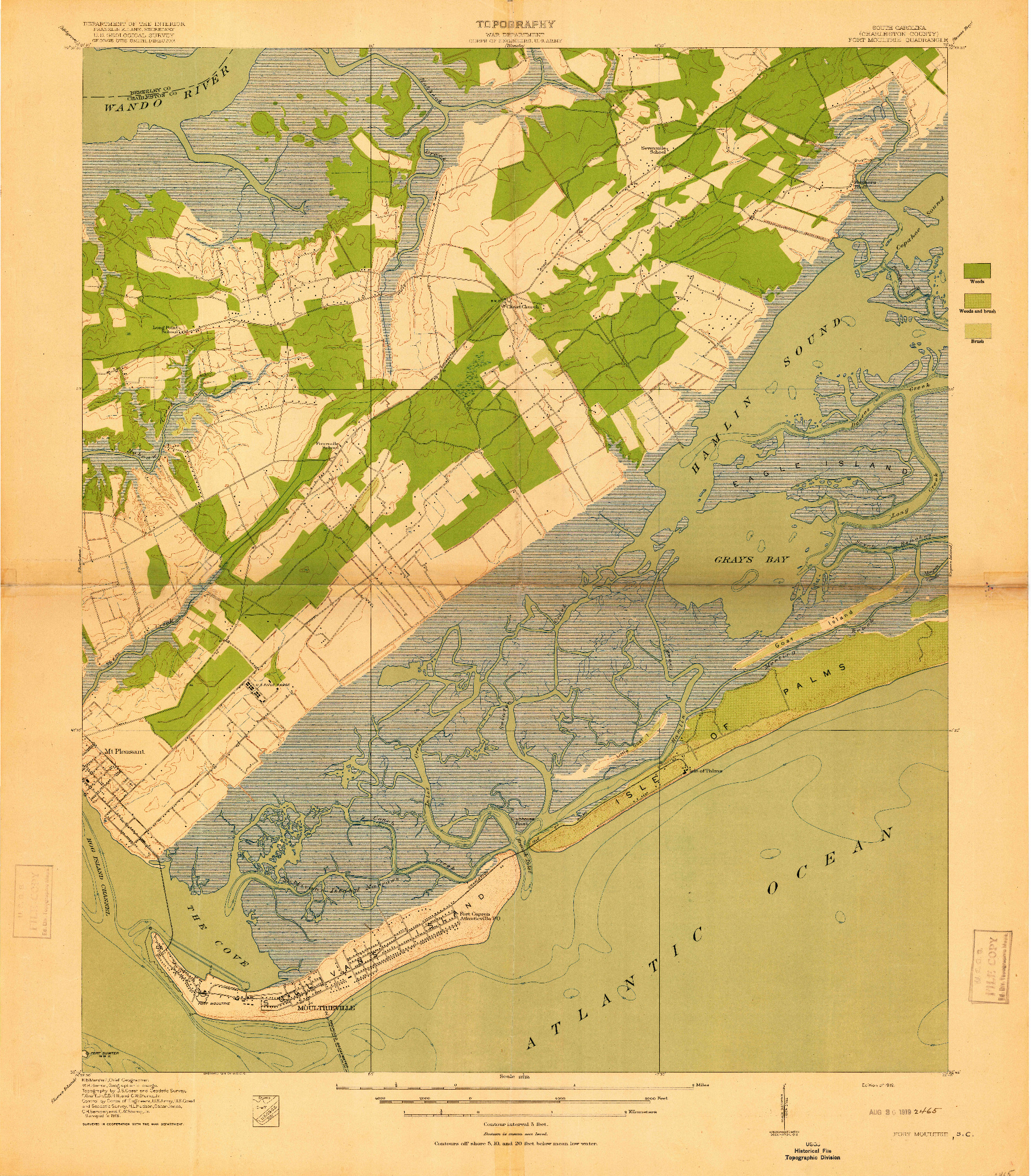 USGS 1:21120-SCALE QUADRANGLE FOR FORT MOULTRIE, SC 1919