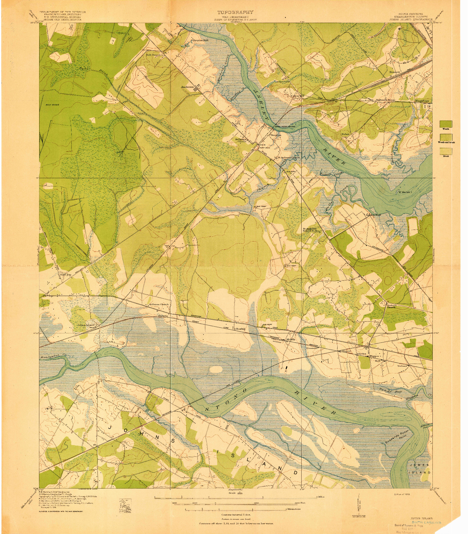 USGS 1:21120-SCALE QUADRANGLE FOR JOHNS ISLAND, SC 1919