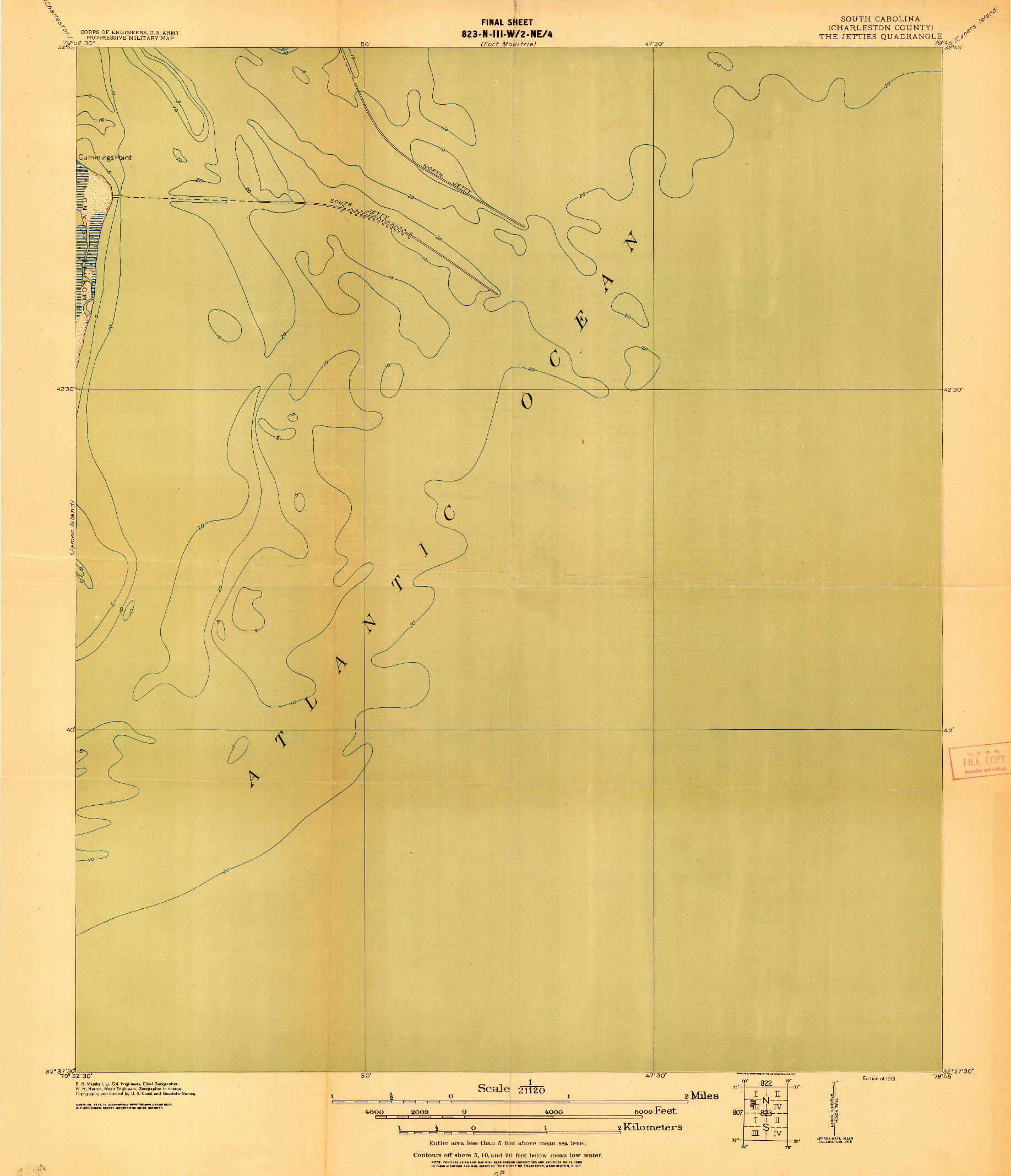 USGS 1:21120-SCALE QUADRANGLE FOR THE JETTIES, SC 1919