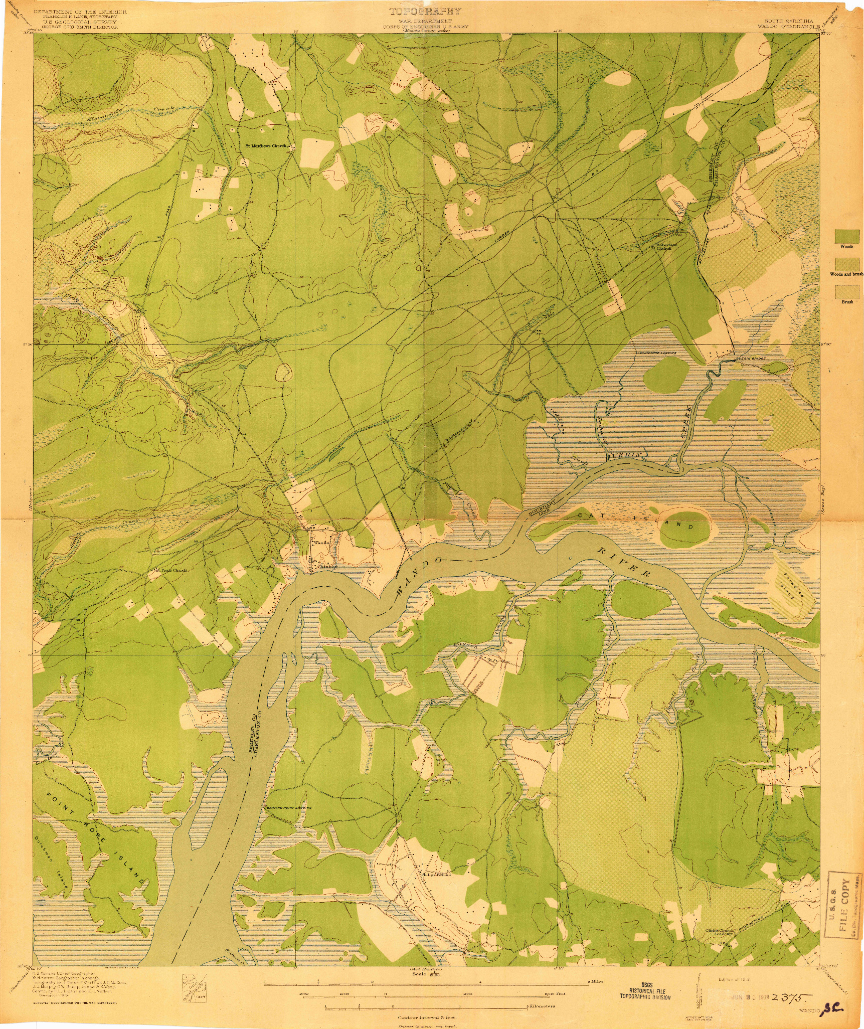 USGS 1:21120-SCALE QUADRANGLE FOR WANDO, SC 1919