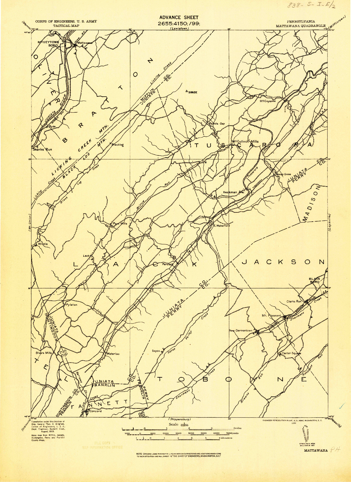 USGS 1:62500-SCALE QUADRANGLE FOR MATTAWANA, PA 1919