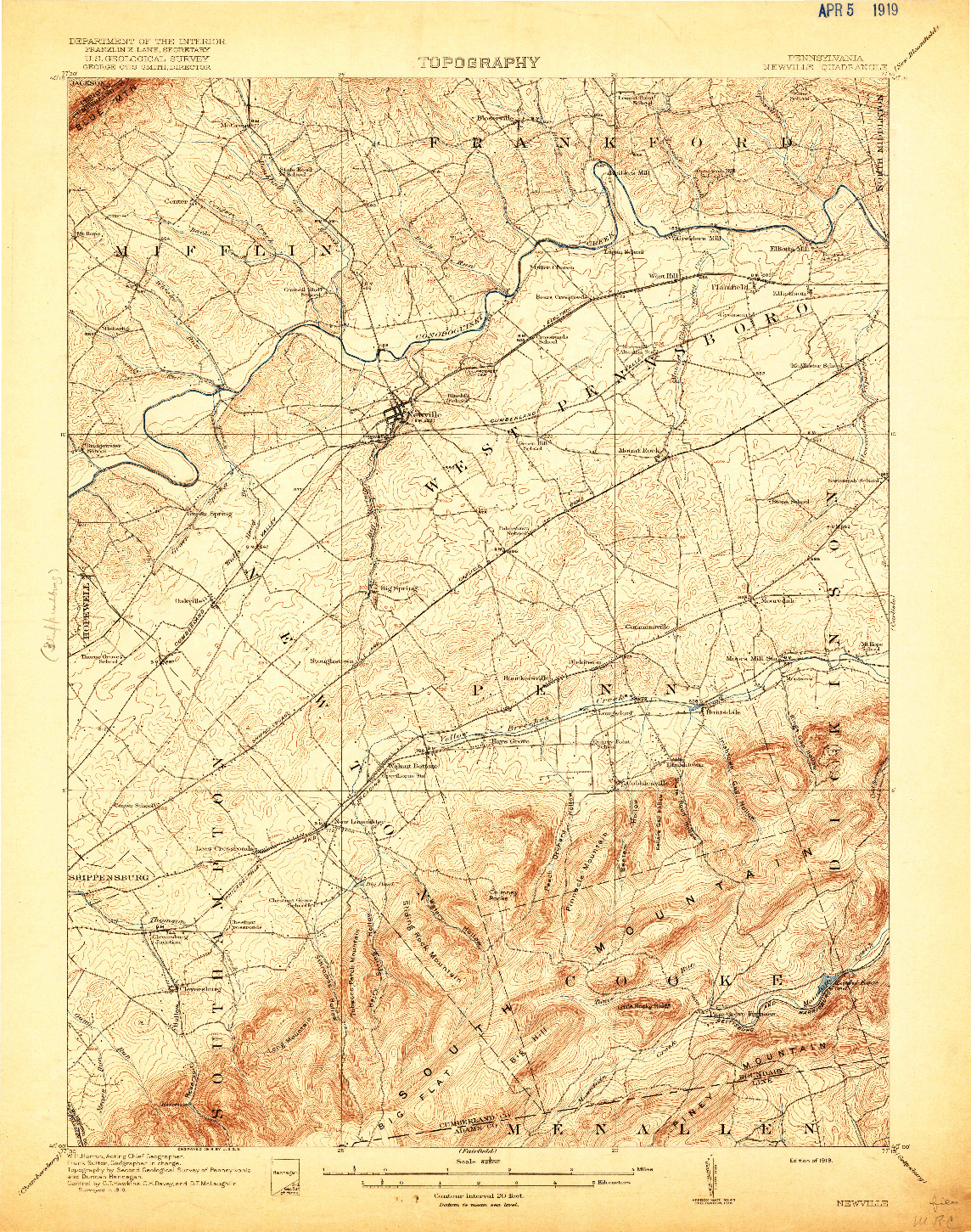 USGS 1:62500-SCALE QUADRANGLE FOR NEWVILLE, PA 1919
