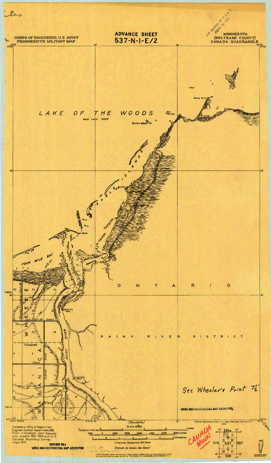USGS 1:62500-SCALE QUADRANGLE FOR CANADA, MN 1919