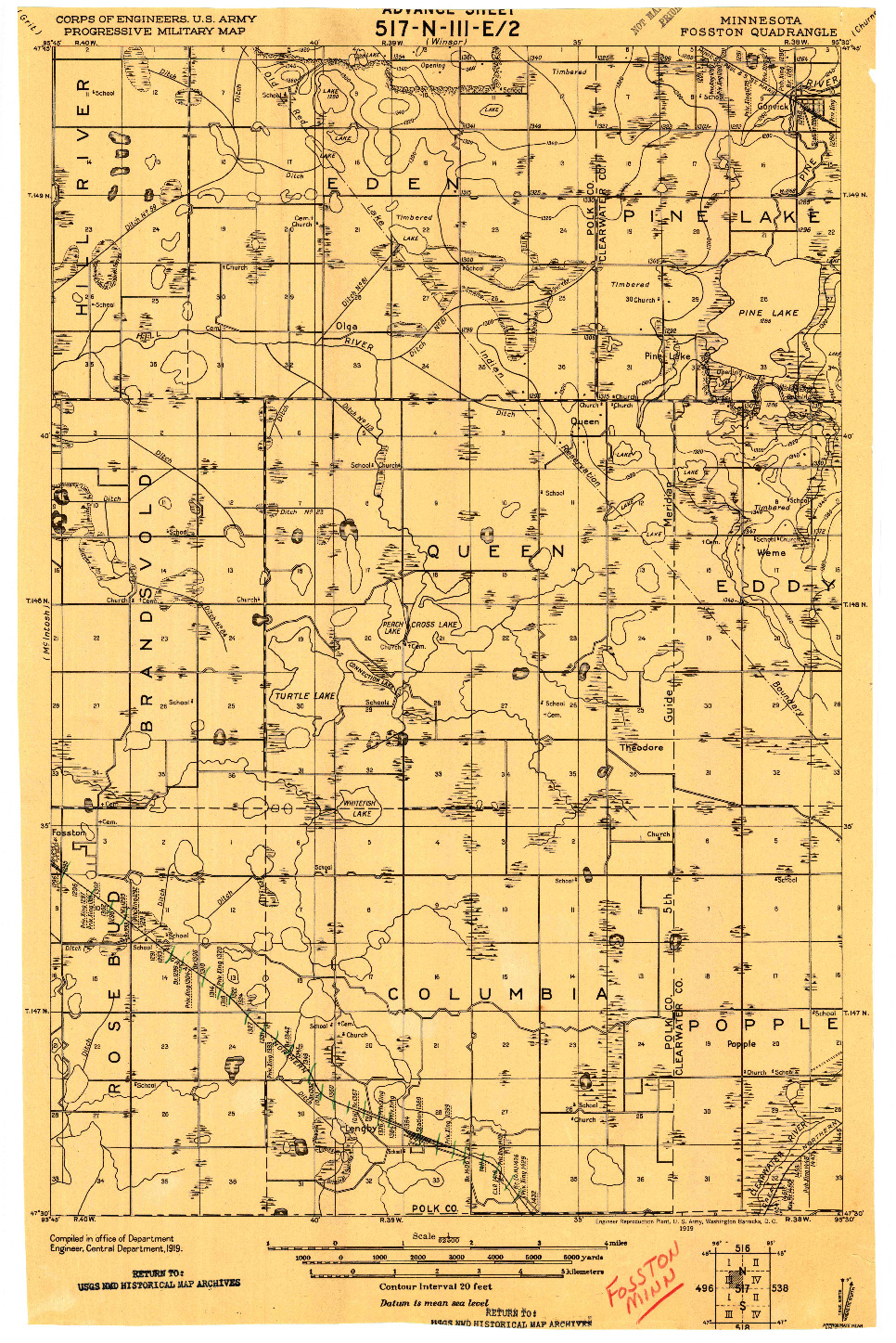 USGS 1:62500-SCALE QUADRANGLE FOR FOSSTON, MN 1919