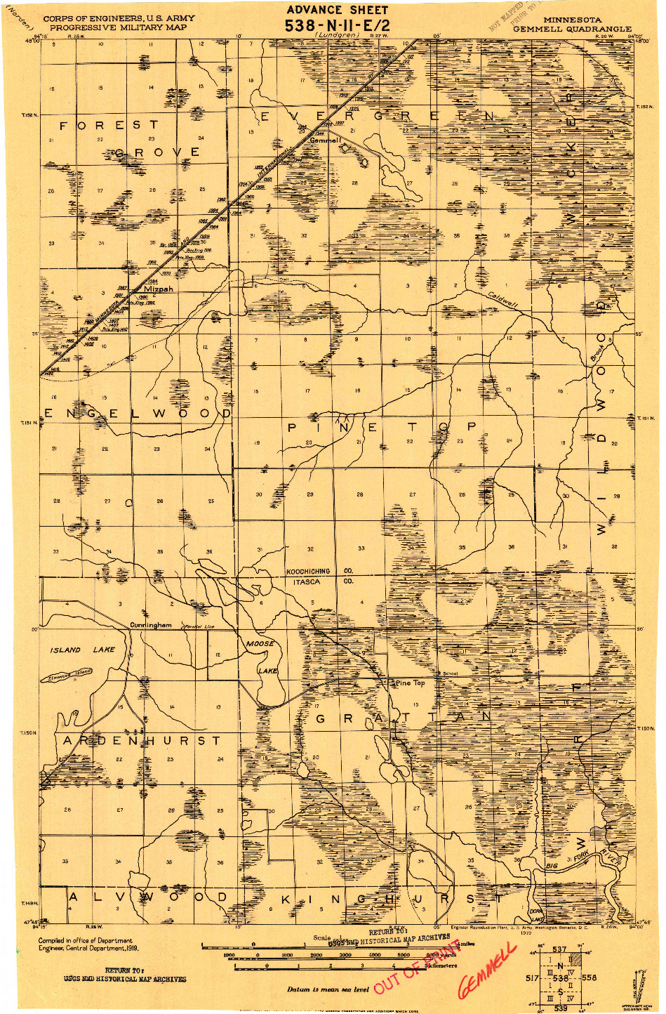 USGS 1:62500-SCALE QUADRANGLE FOR GEMMELL, MN 1919
