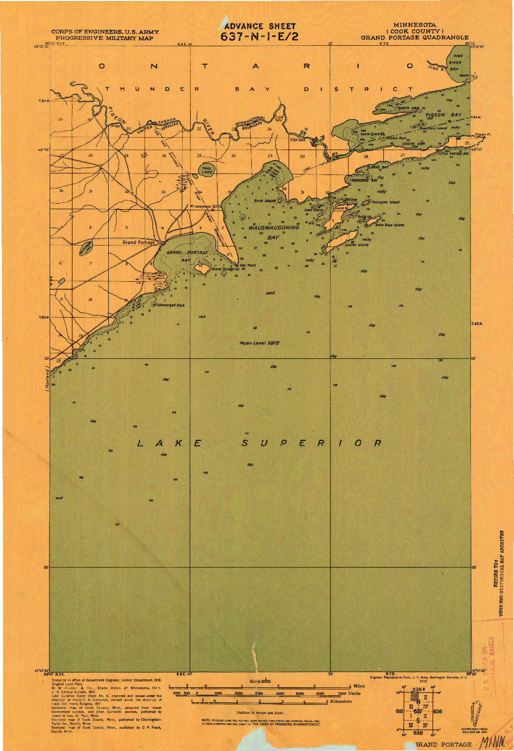 USGS 1:62500-SCALE QUADRANGLE FOR GRAND PORTAGE, MN 1919