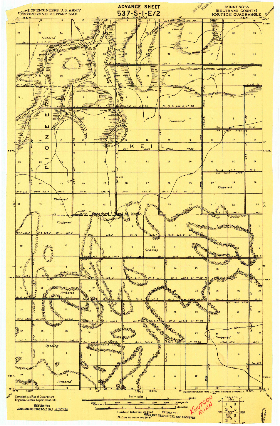 USGS 1:62500-SCALE QUADRANGLE FOR KNUTSON, MN 1919