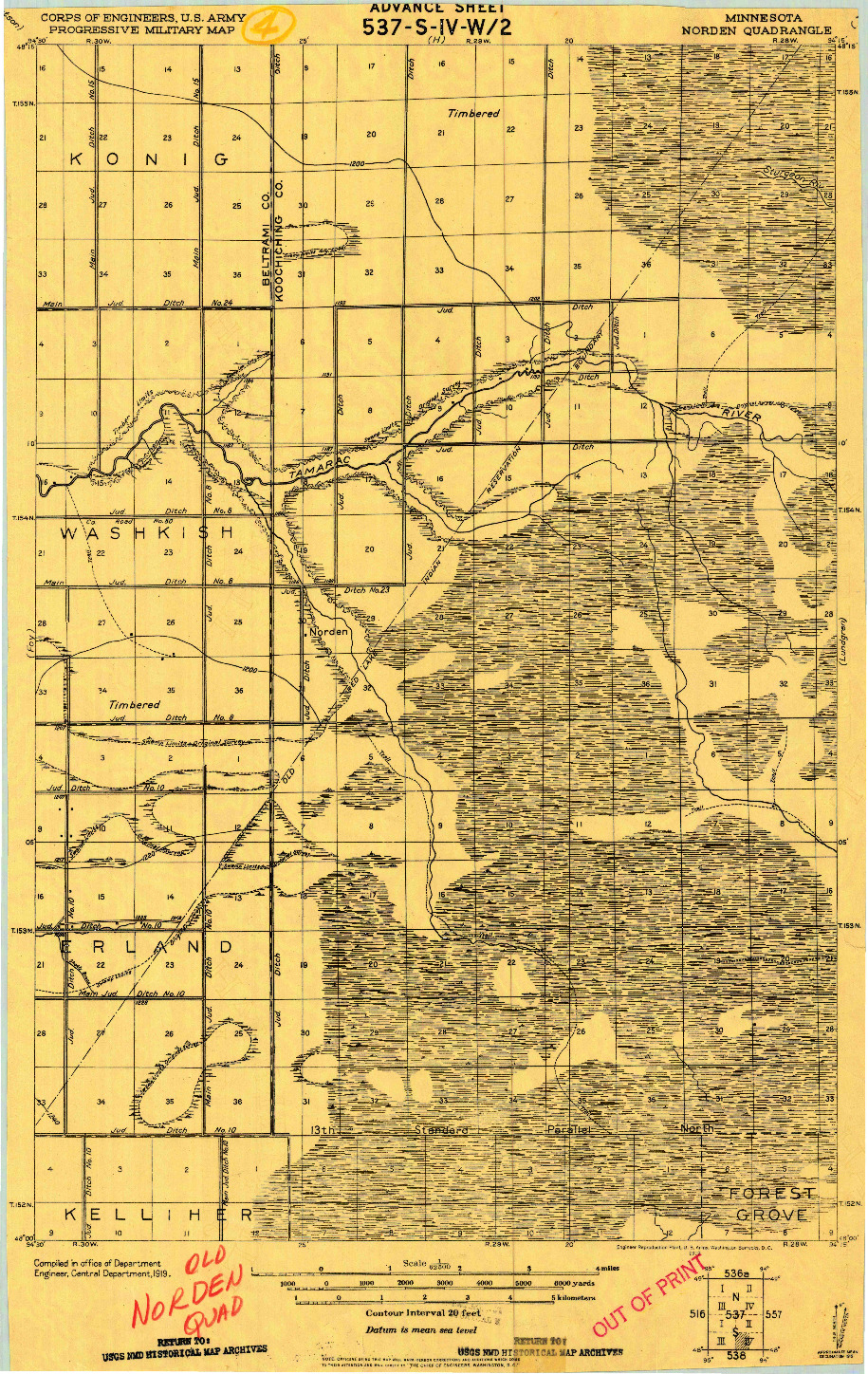 USGS 1:62500-SCALE QUADRANGLE FOR NORDEN, MN 1919