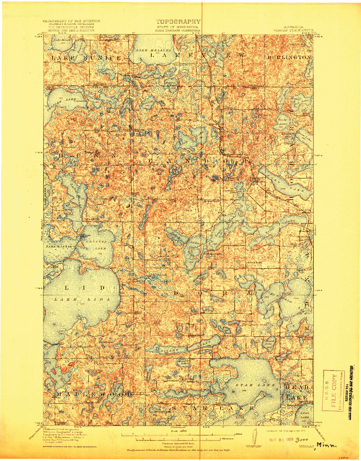 USGS 1:62500-SCALE QUADRANGLE FOR VERGAS, MN 1915