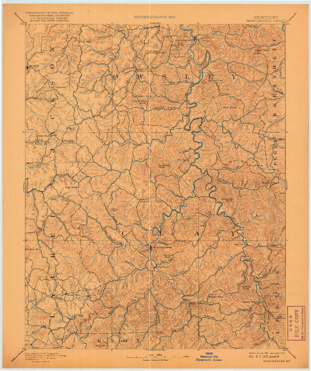 USGS 1:125000-SCALE QUADRANGLE FOR MANCHESTER, KY 1891