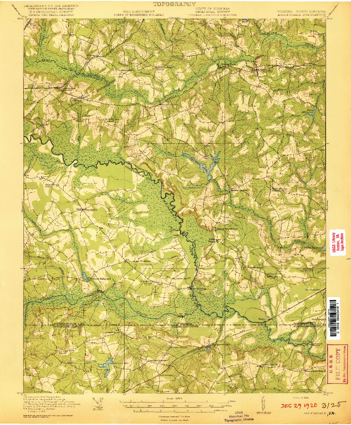 USGS 1:62500-SCALE QUADRANGLE FOR ARRINGDALE, VA 1920