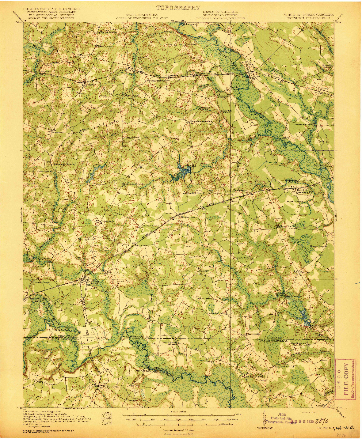 USGS 1:62500-SCALE QUADRANGLE FOR BOYKINS, VA 1920