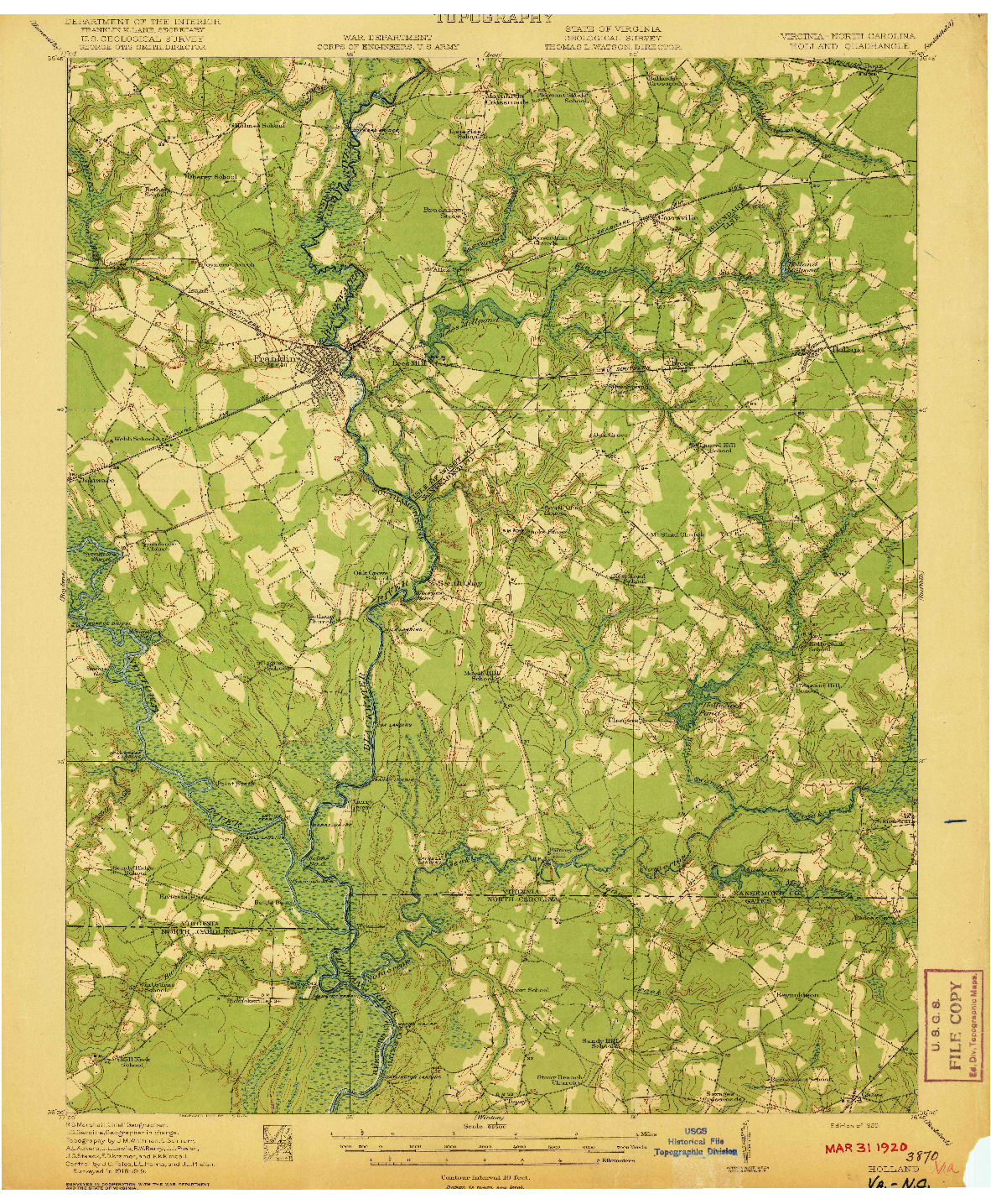 USGS 1:62500-SCALE QUADRANGLE FOR HOLLAND, VA 1920