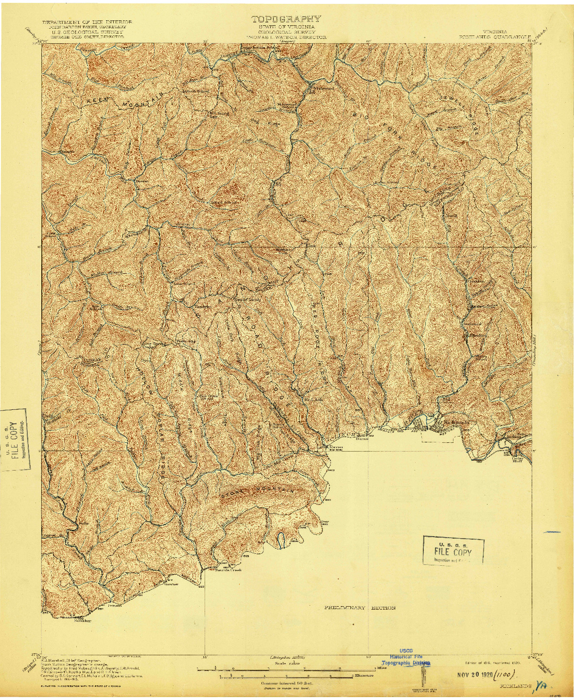 USGS 1:62500-SCALE QUADRANGLE FOR RICHLANDS, VA 1916