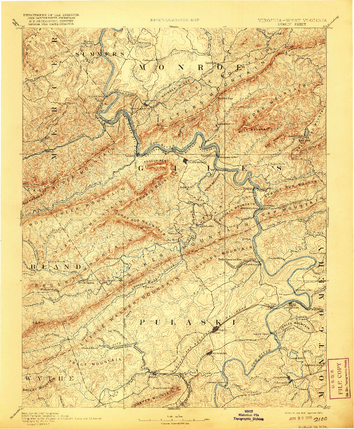 USGS 1:125000-SCALE QUADRANGLE FOR DUBLIN, VA 1891