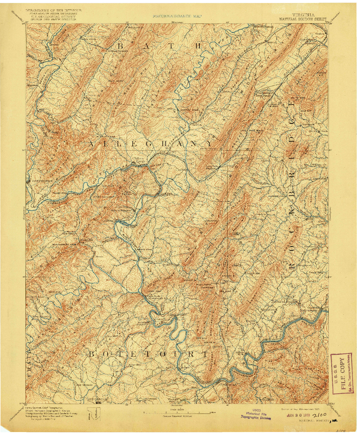 USGS 1:125000-SCALE QUADRANGLE FOR NATURAL BRIDGE, VA 1894