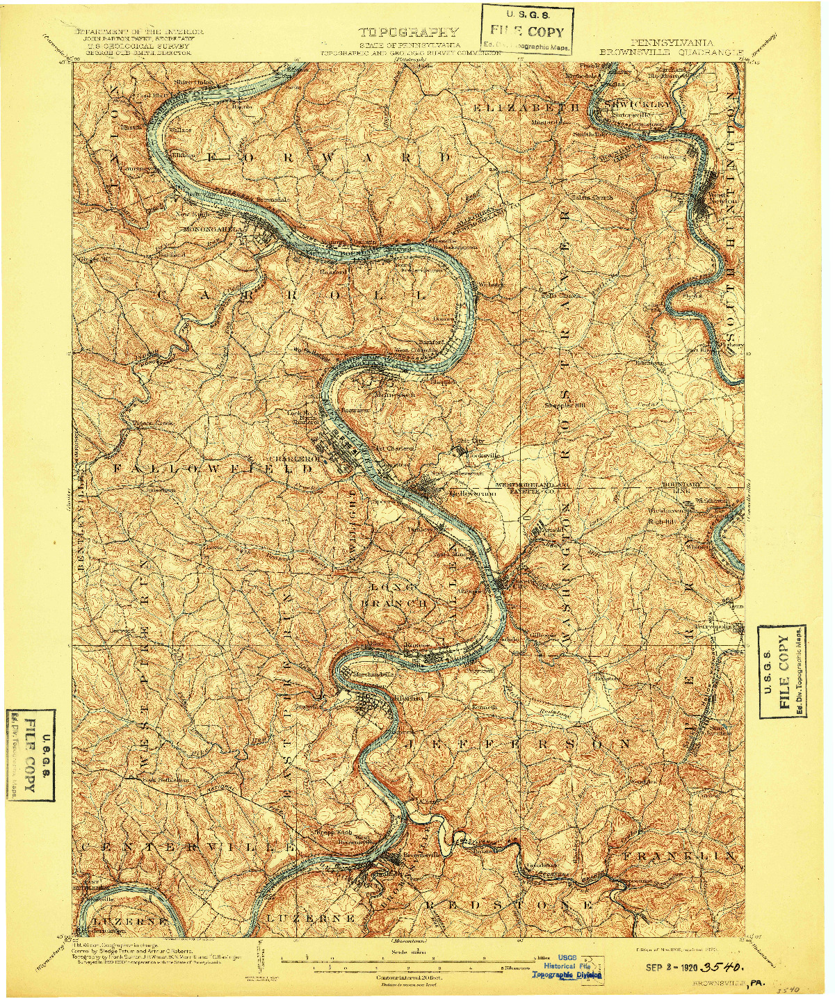 USGS 1:62500-SCALE QUADRANGLE FOR BROWNSVILLE, PA 1906