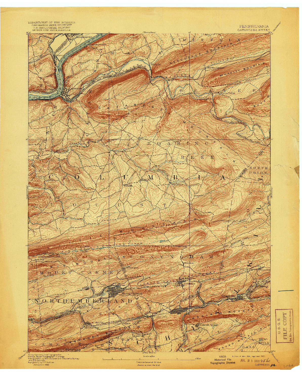 USGS 1:62500-SCALE QUADRANGLE FOR CATAWISSA, PA 1894