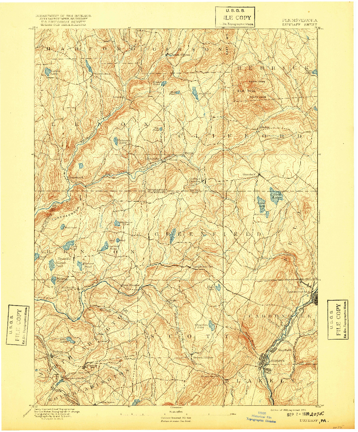 USGS 1:62500-SCALE QUADRANGLE FOR DUNDAFF, PA 1892