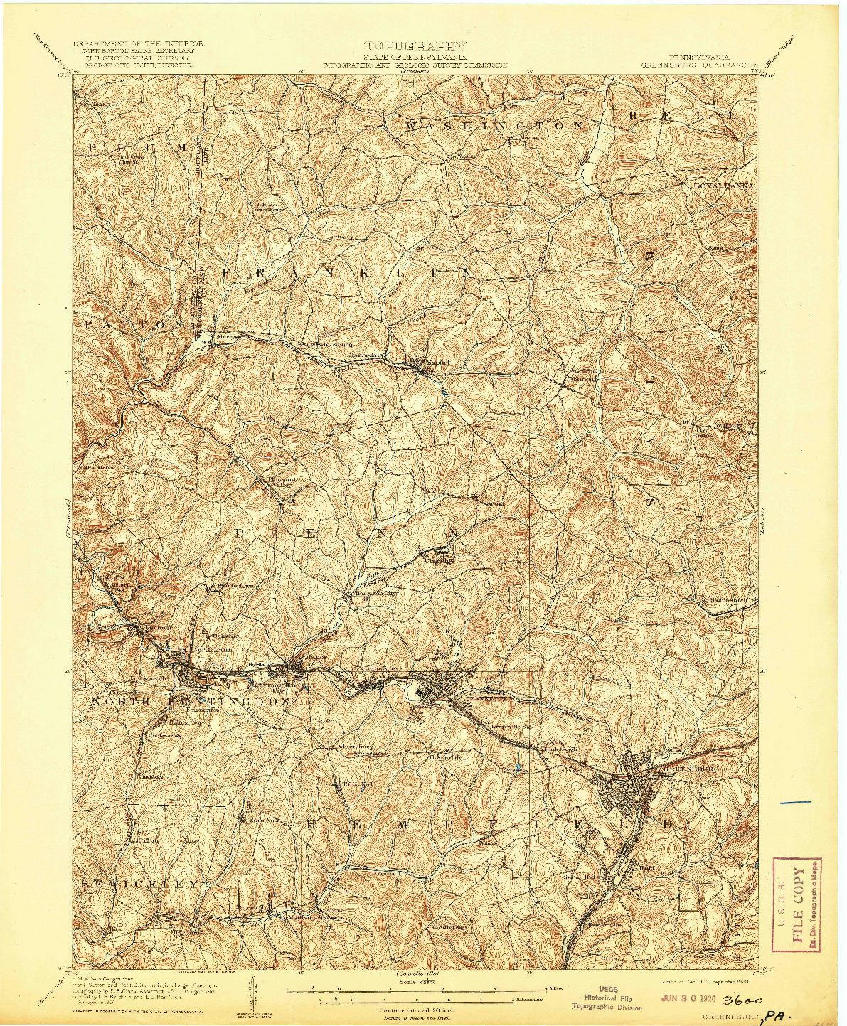 USGS 1:62500-SCALE QUADRANGLE FOR GREENSBURG, PA 1906