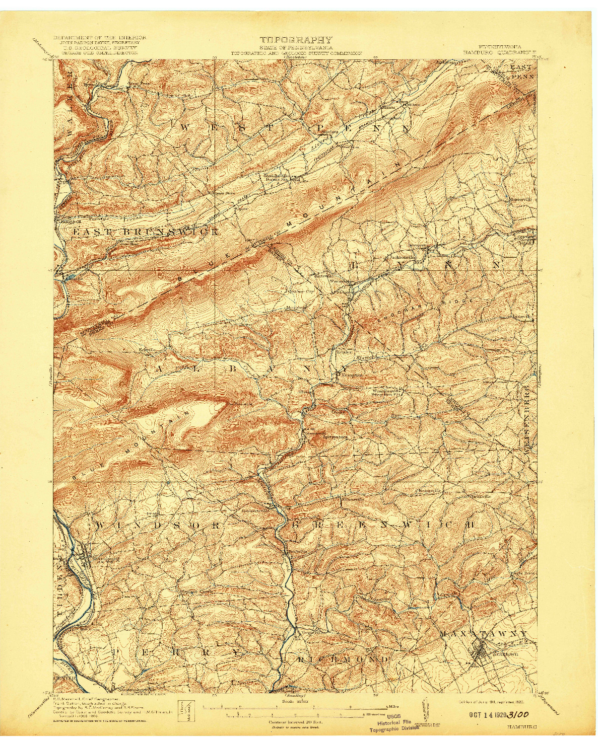 USGS 1:62500-SCALE QUADRANGLE FOR HAMBURG, PA 1911