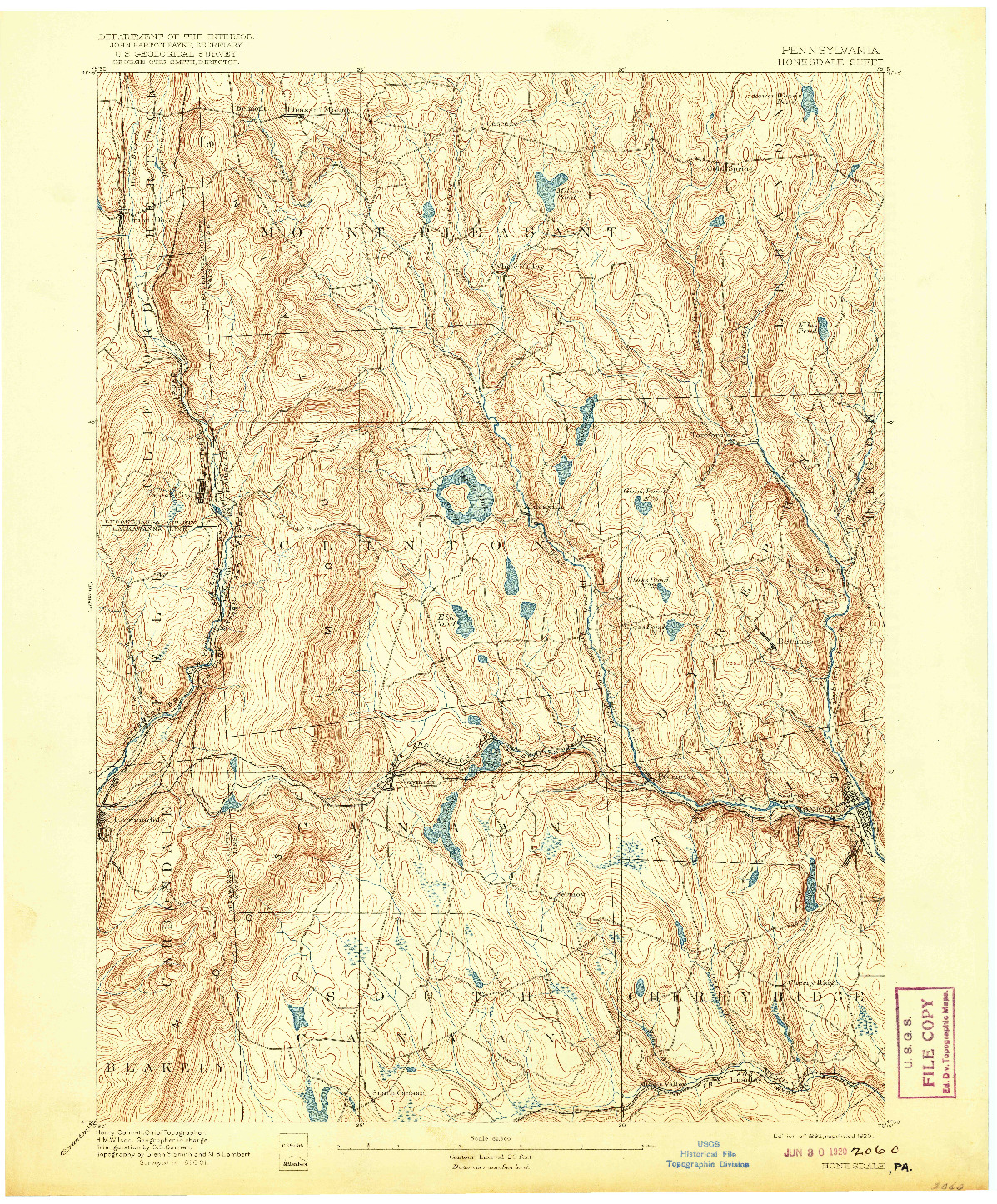 USGS 1:62500-SCALE QUADRANGLE FOR HONESDALE, PA 1892