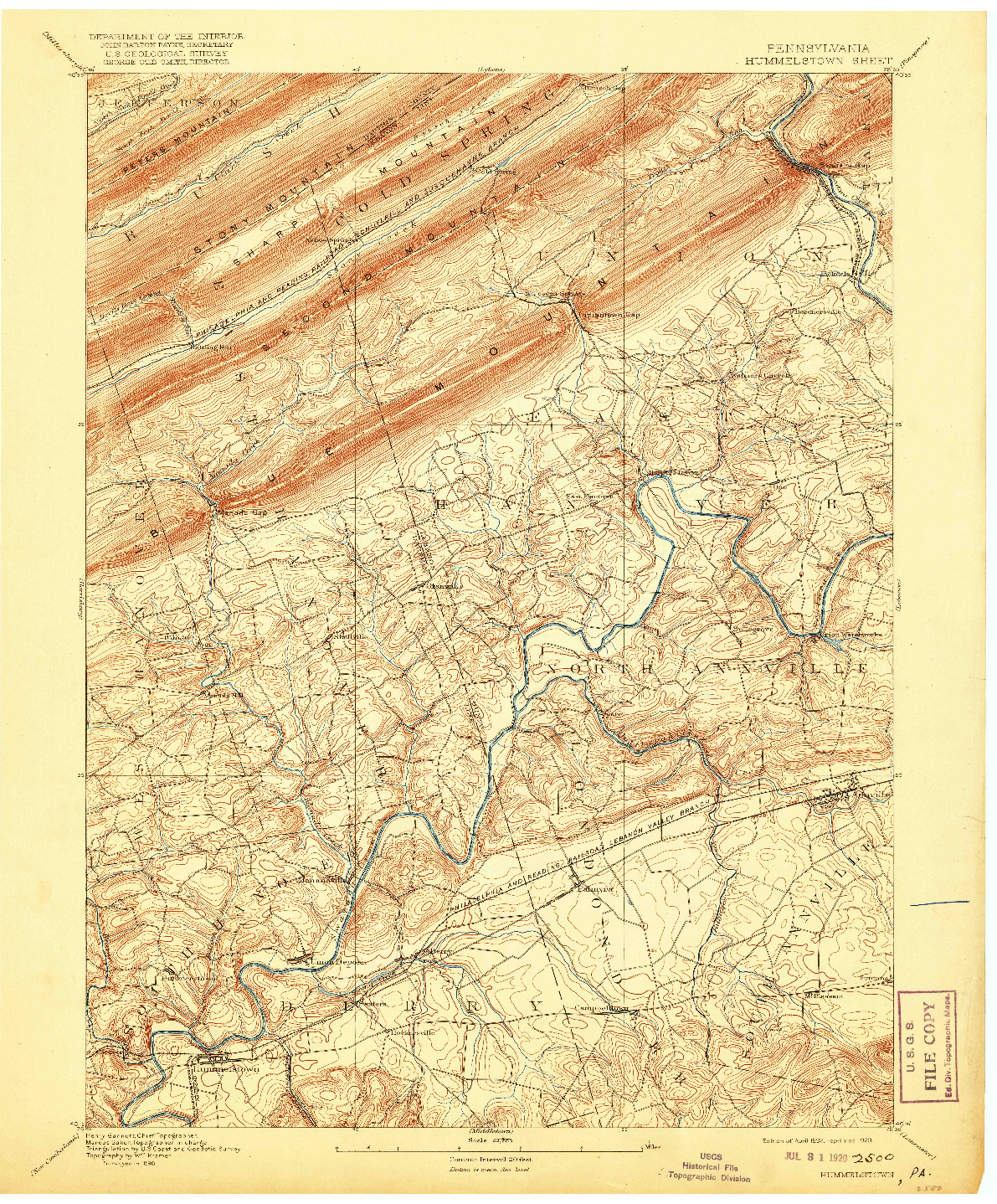 USGS 1:62500-SCALE QUADRANGLE FOR HUMMELSTOWN, PA 1892