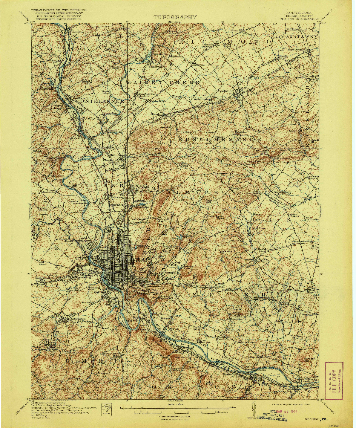 USGS 1:62500-SCALE QUADRANGLE FOR READING, PA 1915