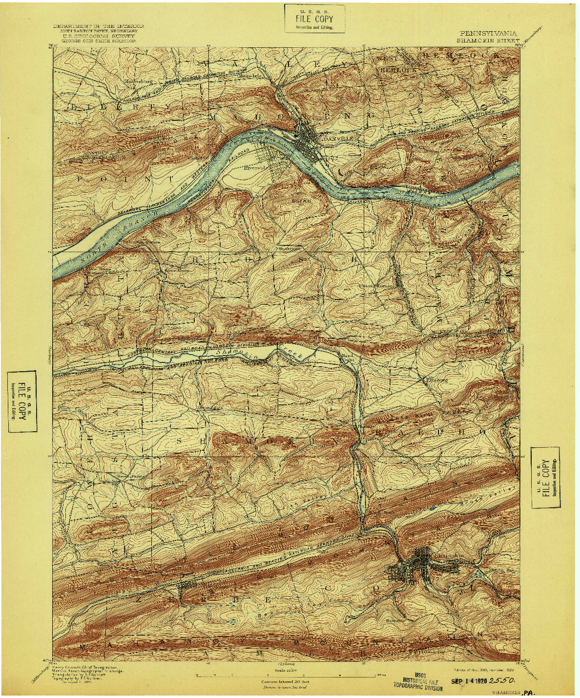 USGS 1:62500-SCALE QUADRANGLE FOR SHAMOKIN, PA 1893