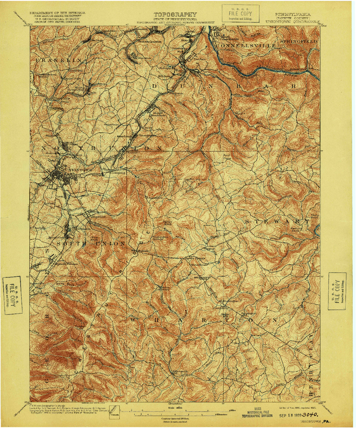 USGS 1:62500-SCALE QUADRANGLE FOR UNIONTOWN, PA 1900