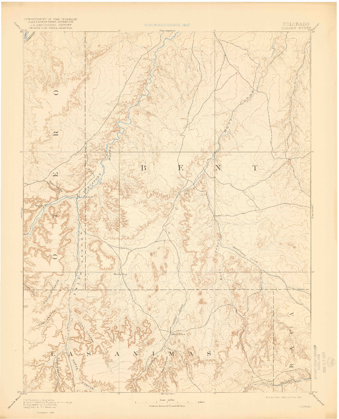 USGS 1:125000-SCALE QUADRANGLE FOR HIGBEE, CO 1893
