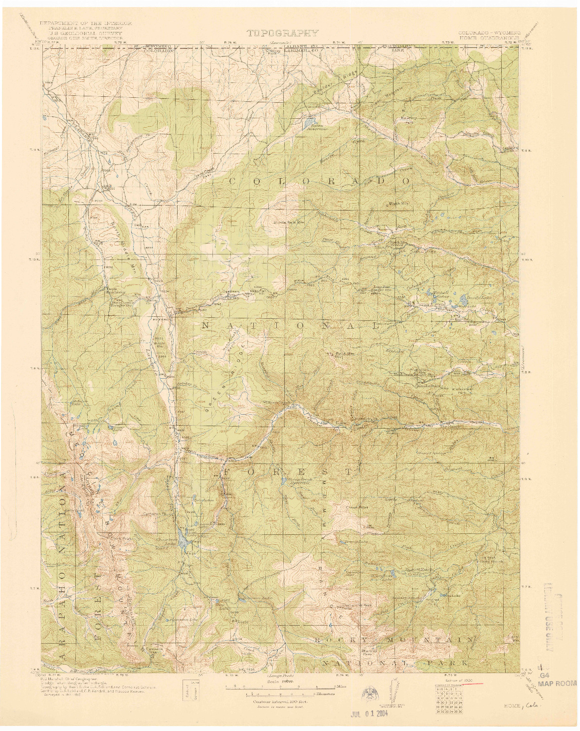 USGS 1:125000-SCALE QUADRANGLE FOR HOME, CO 1920