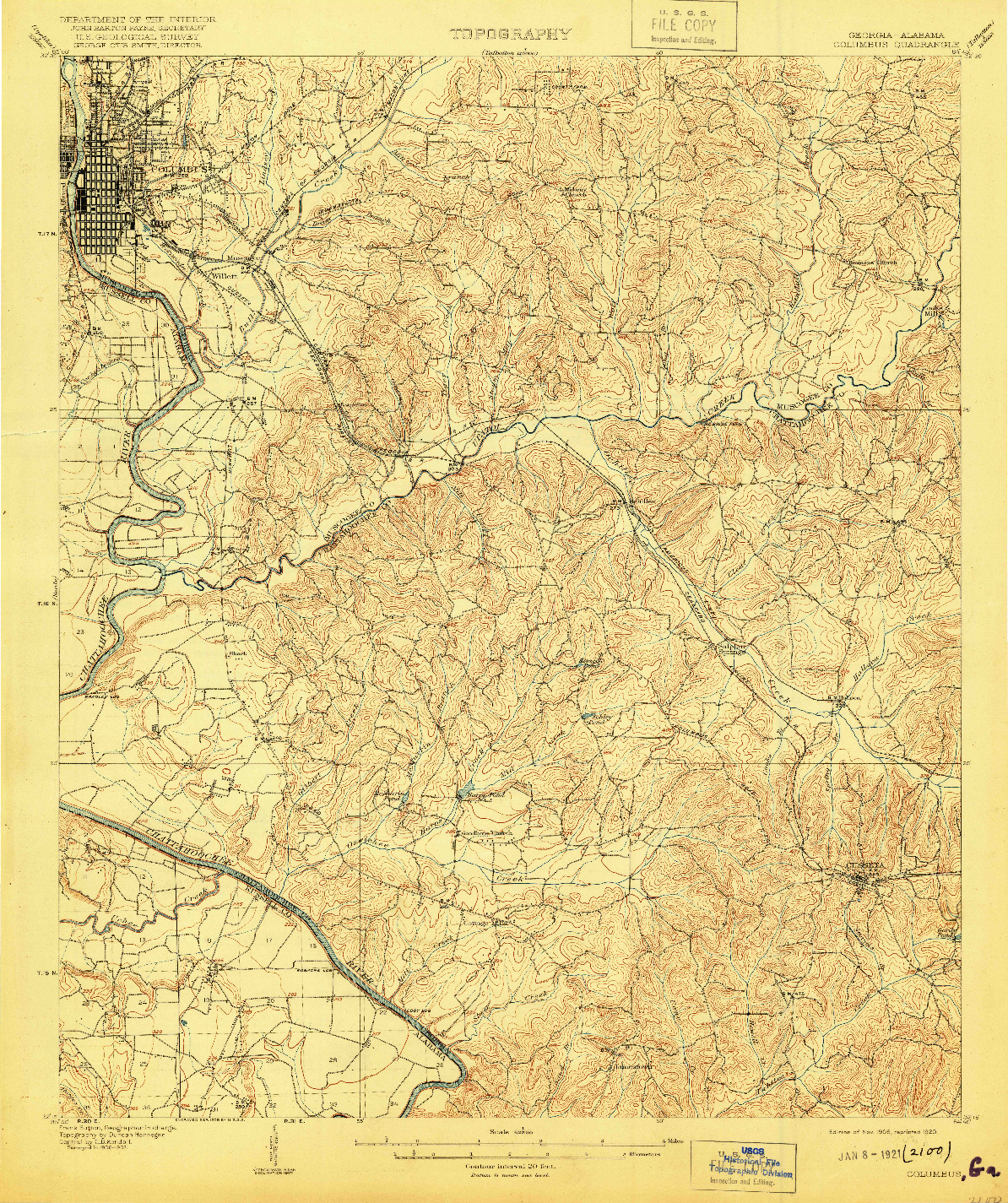 USGS 1:62500-SCALE QUADRANGLE FOR COLUMBUS, GA 1908