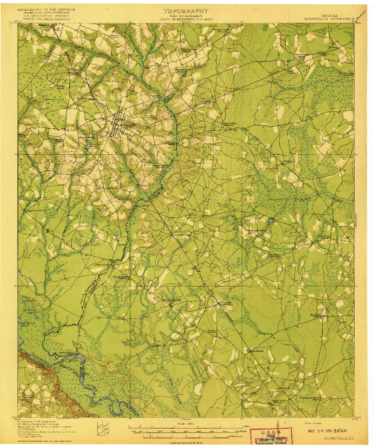 USGS 1:62500-SCALE QUADRANGLE FOR GLENNVILLE, GA 1920