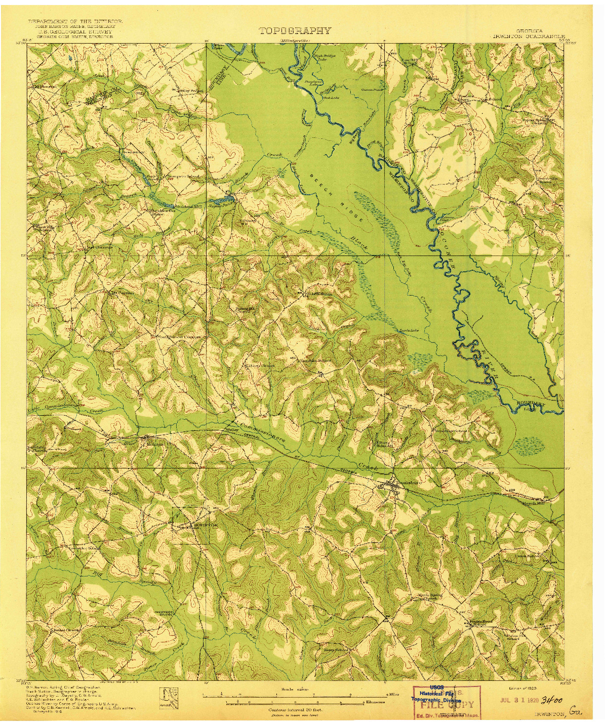 USGS 1:62500-SCALE QUADRANGLE FOR IRWINTON, GA 1920