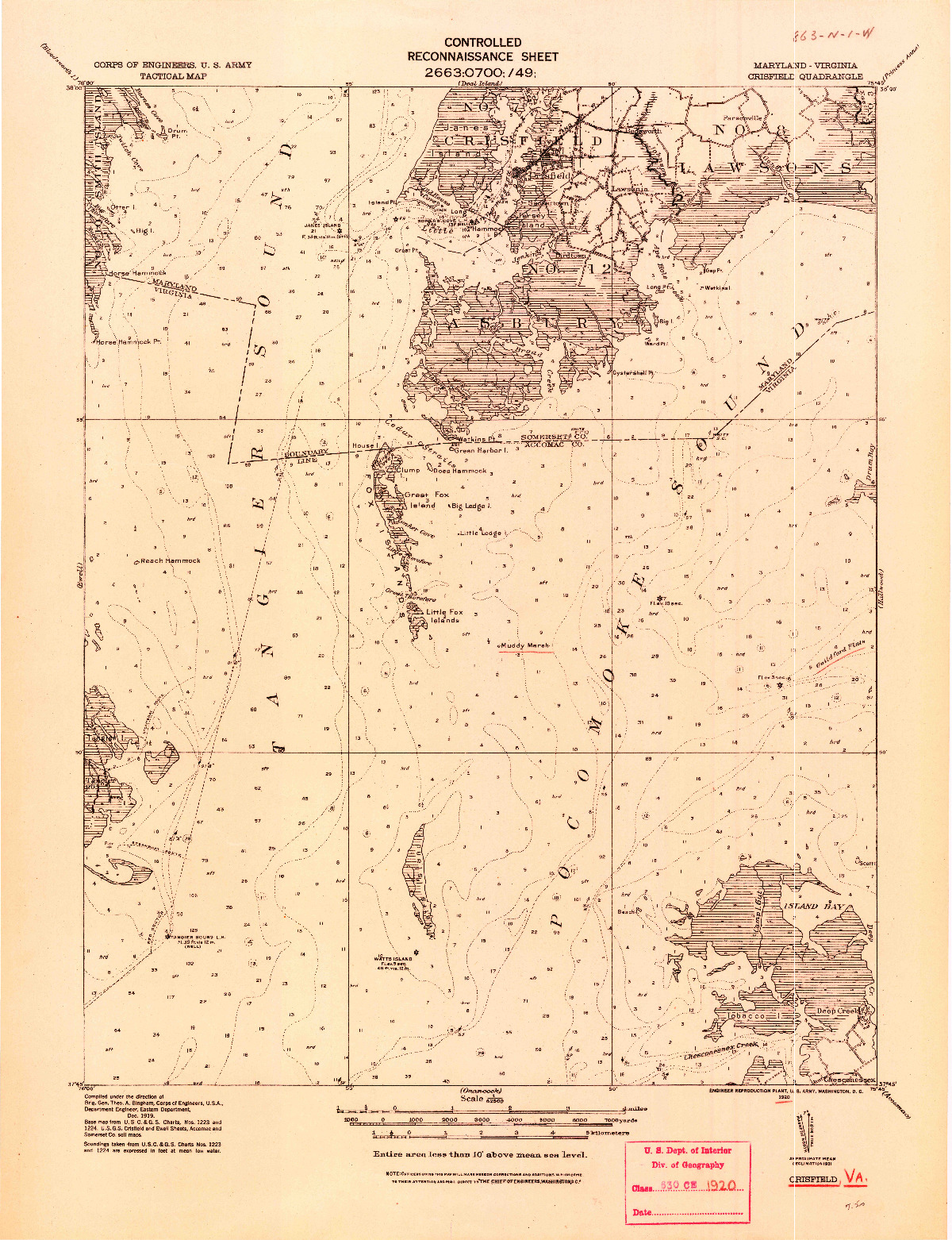 USGS 1:62500-SCALE QUADRANGLE FOR CRISFIELD, MD 1920