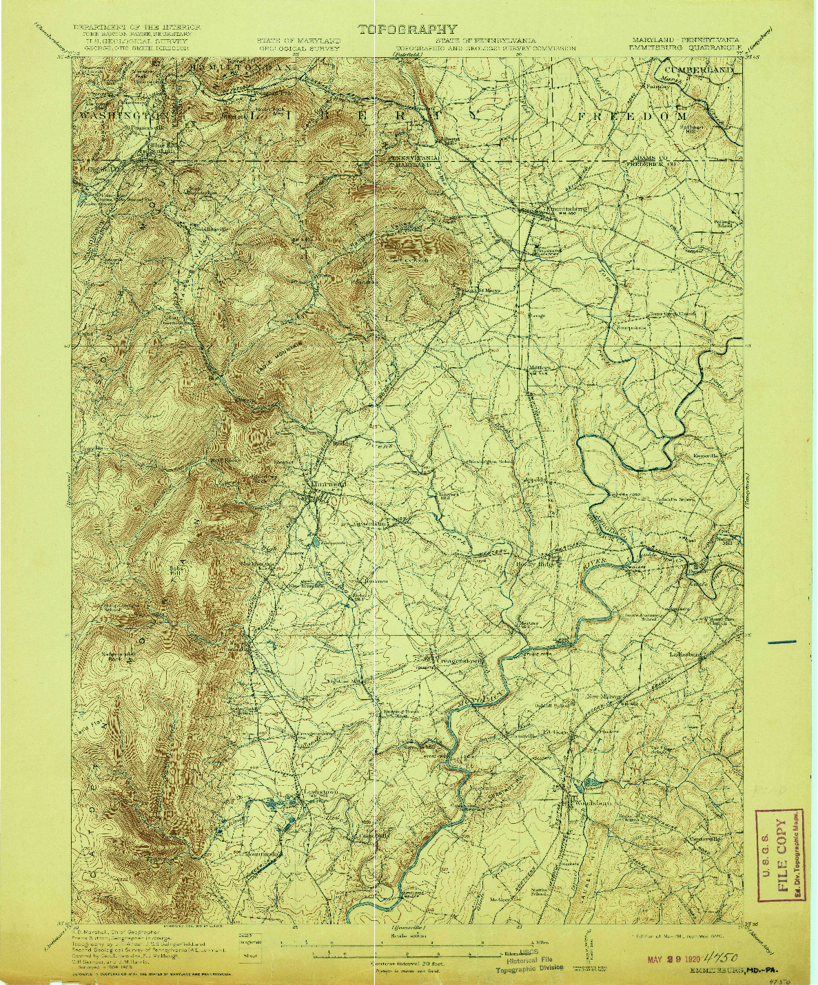 USGS 1:62500-SCALE QUADRANGLE FOR EMMITSBURG, MD 1911