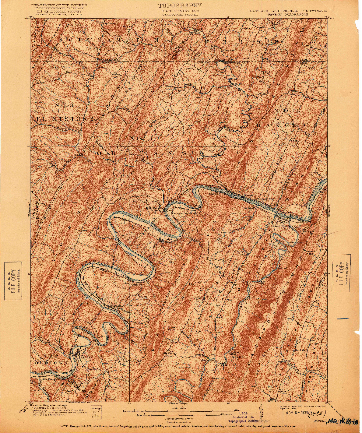 USGS 1:62500-SCALE QUADRANGLE FOR PAWPAW, MD 1900