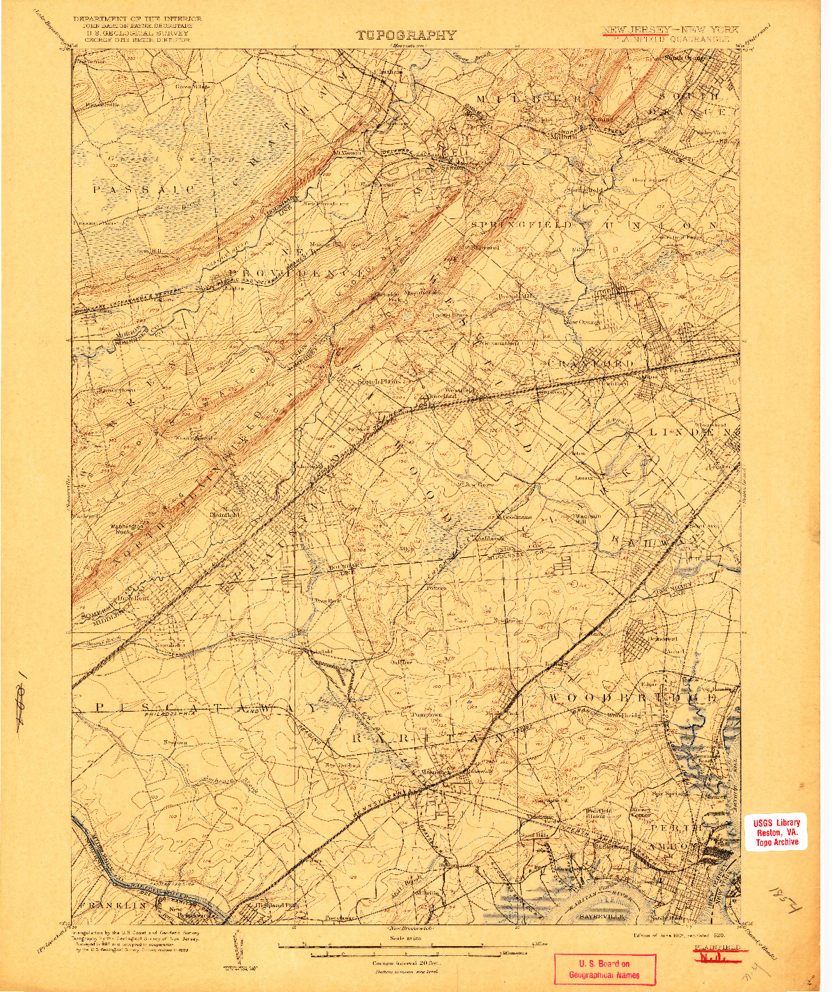 USGS 1:62500-SCALE QUADRANGLE FOR PLAINFIELD, NJ 1905