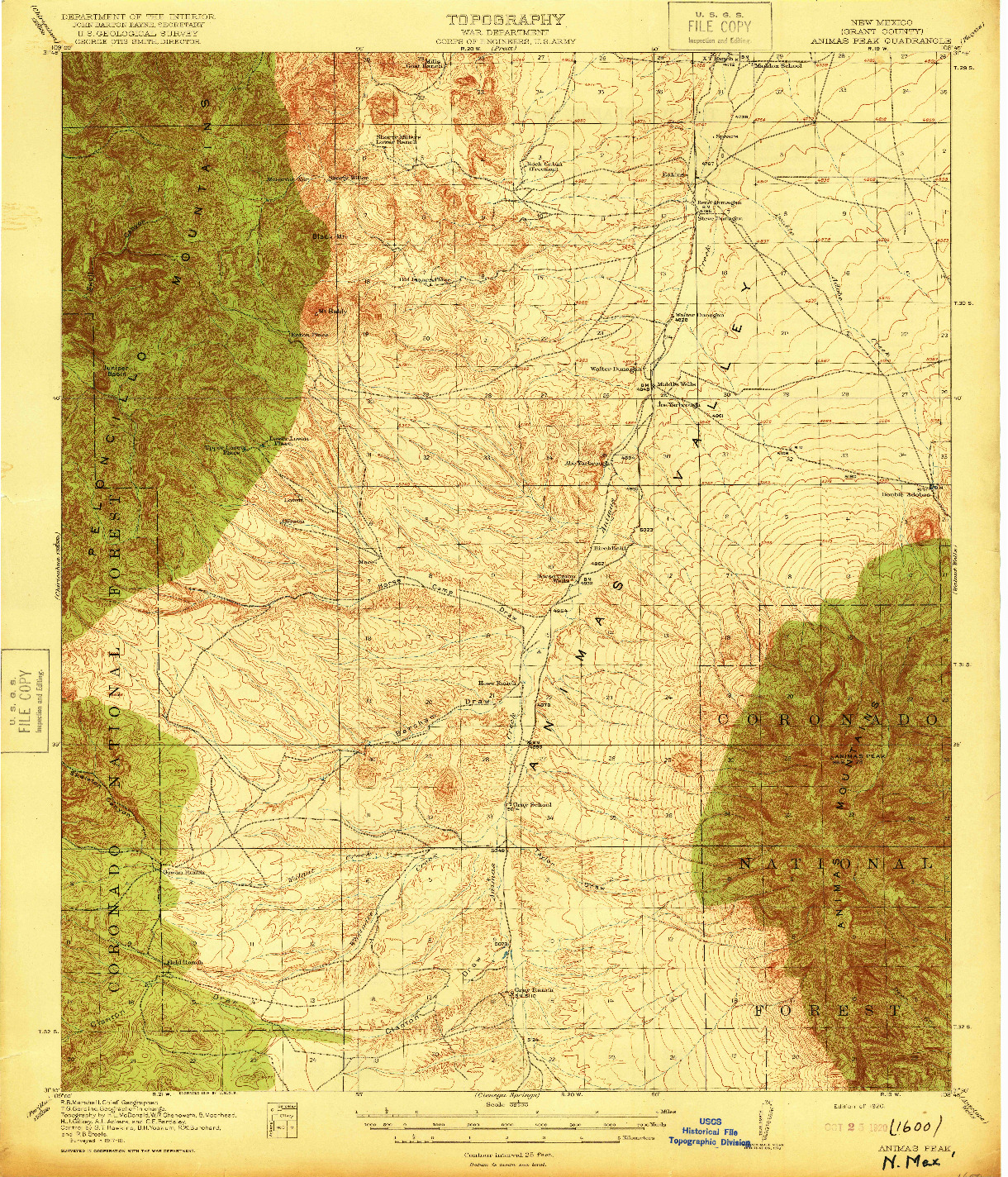 USGS 1:62500-SCALE QUADRANGLE FOR ANIMAS PEAK, NM 1920